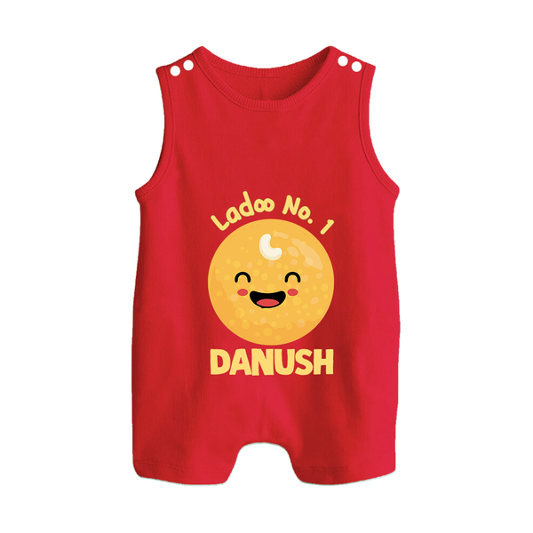 Ladoo No.1 Romper suit/sleeveless romper | Personalized Baby Romper suit/sleeveless romper for the Sweetest One - RED - 0 - 5 Months Old (Chest 18")