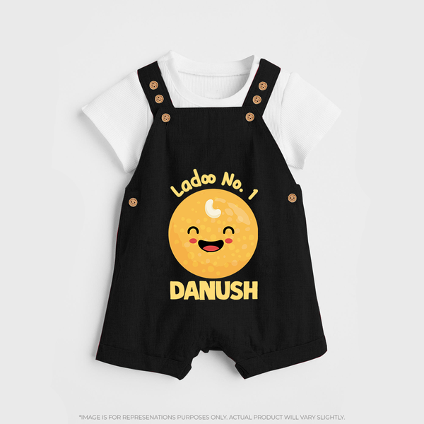 Ladoo No.1 Dungaree Set | Personalized Baby Dungaree Set for the Sweetest One - BLACK - 0 - 5 Months Old (Chest 18")