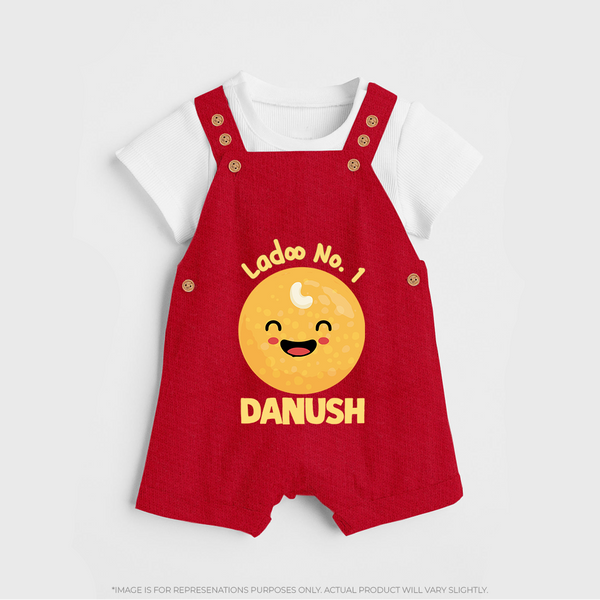 Ladoo No.1 Dungaree Set | Personalized Baby Dungaree Set for the Sweetest One - RED - 0 - 5 Months Old (Chest 18")