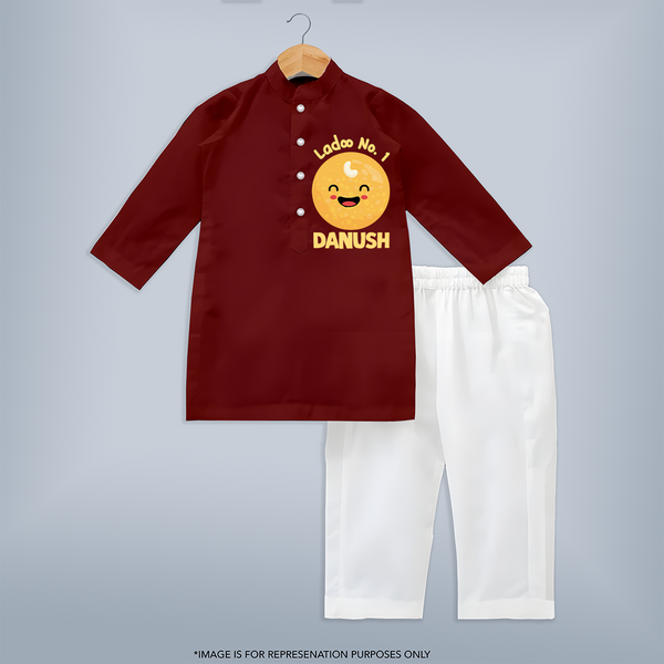 Ladoo No.1 Kurta Set | Personalized Baby Kurta Set for the Sweetest One - MAROON - 3 - 6 Months Old (Chest 24", Kurta Length 14'', Waist 19", Pant Length 14")