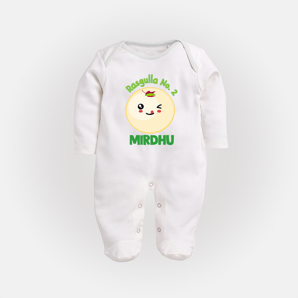 Rasagulla No.2 Sleep suit/full sleeve body suit | Custom Baby Sleep suit/full sleeve body suit for the Sweet Treat - WHITE - New Born (Chest 7.5")