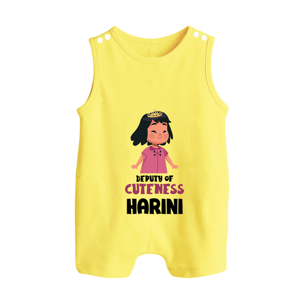 Deputy of Cuteness Romper suit/sleeveless romper | Personalized Baby Romper suit/sleeveless romper for the Little Mischief Maker - PASTEL YELLOW - 0 - 5 Months Old (Chest 18")