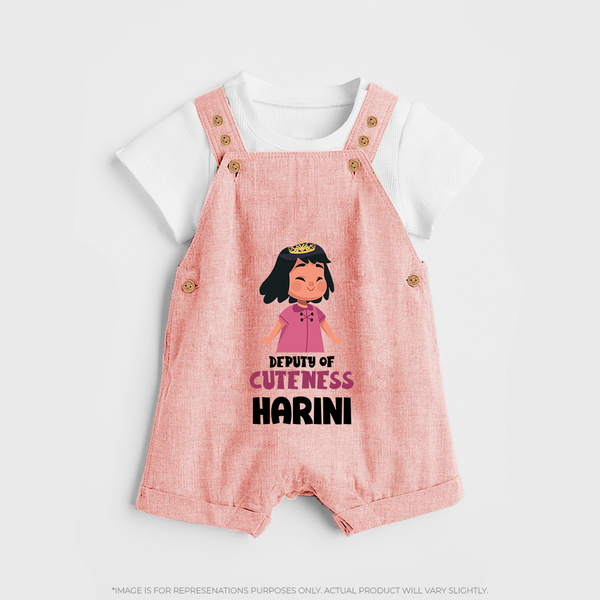 Deputy of Cuteness Dungaree Set | Personalized Baby Dungaree Set for the Little Mischief Maker - PEACH - 0 - 5 Months Old (Chest 18")