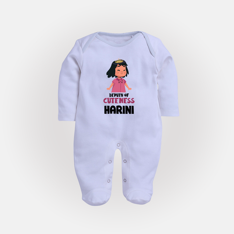 Deputy of Cuteness Sleep suit/full sleeve body suit | Personalized Baby Sleep suit/full sleeve body suit for the Little Mischief Maker - BABY BLUE - New Born (Chest 7.5")