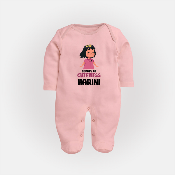 Deputy of Cuteness Sleep suit/full sleeve body suit | Personalized Baby Sleep suit/full sleeve body suit for the Little Mischief Maker - BABY PINK - New Born (Chest 7.5")