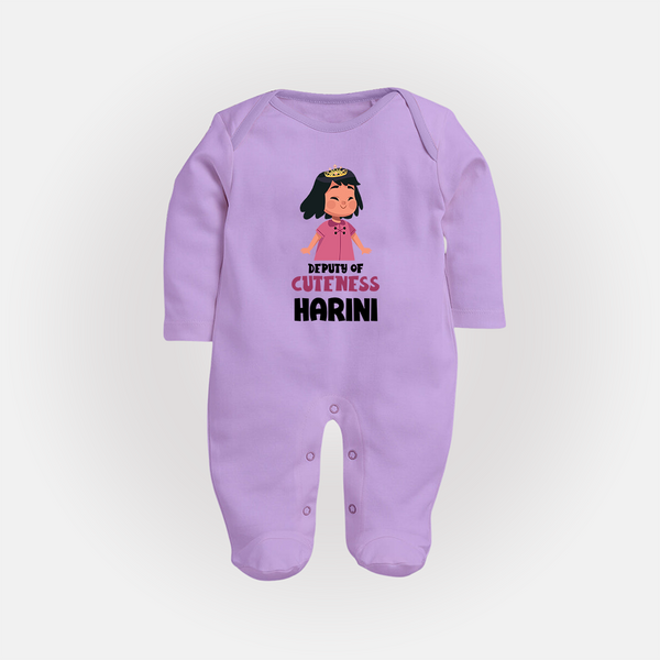 Deputy of Cuteness Sleep suit/full sleeve body suit | Personalized Baby Sleep suit/full sleeve body suit for the Little Mischief Maker - LILAC - New Born (Chest 7.5")