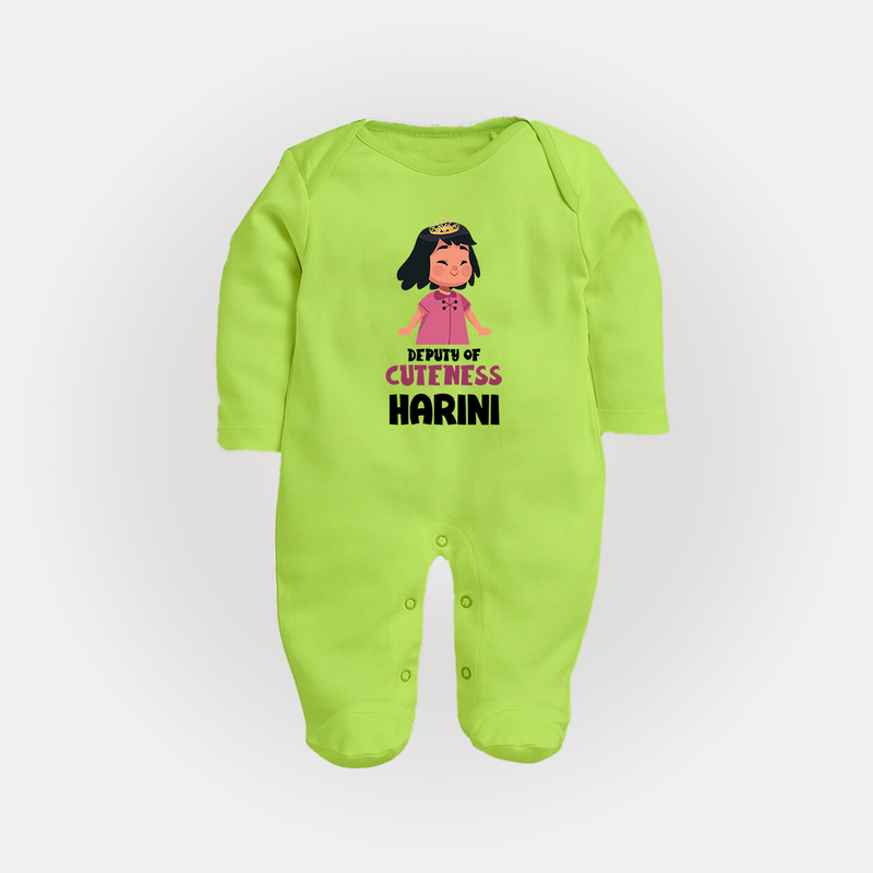 Deputy of Cuteness Sleep suit/full sleeve body suit | Personalized Baby Sleep suit/full sleeve body suit for the Little Mischief Maker - LIME GREEN - New Born (Chest 7.5")