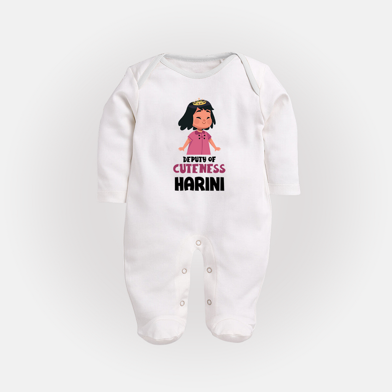 Deputy of Cuteness Sleep suit/full sleeve body suit | Personalized Baby Sleep suit/full sleeve body suit for the Little Mischief Maker - WHITE - New Born (Chest 7.5")