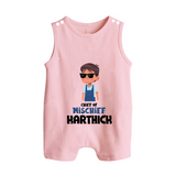 Chief of Mischief Romper suit/sleeveless romper | Personalized Baby Romper suit/sleeveless romper for the Little Mischief Maker - BABY PINK - 0 - 5 Months Old (Chest 18")