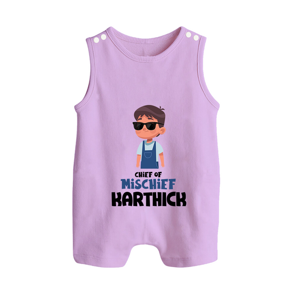 Chief of Mischief Romper suit/sleeveless romper | Personalized Baby Romper suit/sleeveless romper for the Little Mischief Maker - LILAC - 0 - 5 Months Old (Chest 18")