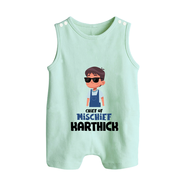Chief of Mischief Romper suit/sleeveless romper | Personalized Baby Romper suit/sleeveless romper for the Little Mischief Maker - MINT GREEN - 0 - 5 Months Old (Chest 18")