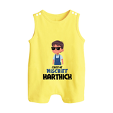 Chief of Mischief Romper suit/sleeveless romper | Personalized Baby Romper suit/sleeveless romper for the Little Mischief Maker - PASTEL YELLOW - 0 - 5 Months Old (Chest 18")