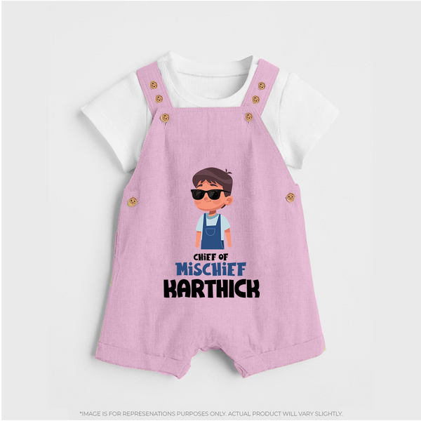 Chief of Mischief Dungaree Set | Personalized Baby Dungaree Set for the Little Mischief Maker - BABY PINK - 0 - 5 Months Old (Chest 18")