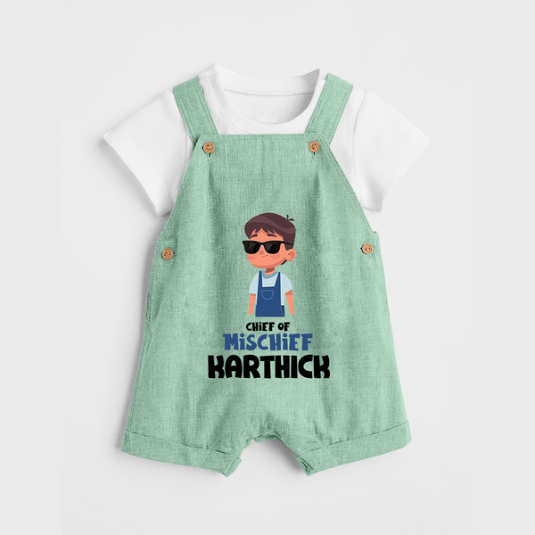 Chief of Mischief Dungaree Set | Personalized Baby Dungaree Set for the Little Mischief Maker - MINT GREEN - 0 - 5 Months Old (Chest 18")