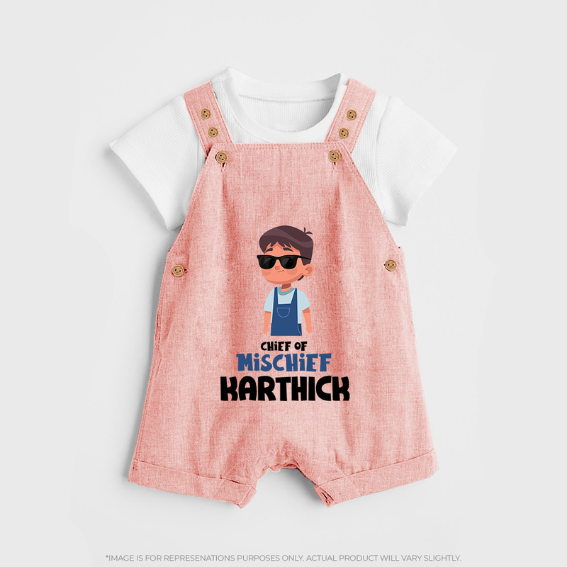 Chief of Mischief Dungaree Set | Personalized Baby Dungaree Set for the Little Mischief Maker - PEACH - 0 - 5 Months Old (Chest 18")