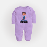 Chief of Mischief Sleep suit/full sleeve body suit | Personalized Baby Sleep suit/full sleeve body suit for the Little Mischief Maker - LILAC - New Born (Chest 7.5")