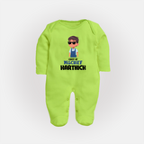 Chief of Mischief Sleep suit/full sleeve body suit | Personalized Baby Sleep suit/full sleeve body suit for the Little Mischief Maker - LIME GREEN - New Born (Chest 7.5")