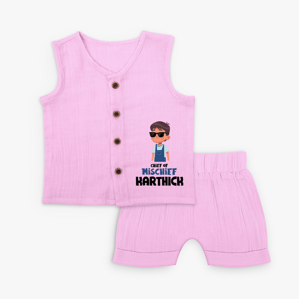 Chief of Mischief Jabla Set | Personalized Baby Jabla Set for the Little Mischief Maker - BABY PINK - 0 - 3 Months Old (Chest 9.8")