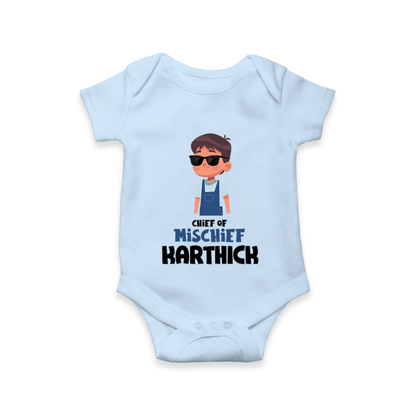 Chief of Mischief Romper/onesie | Personalized Baby Romper/onesie for the Little Mischief Maker - BABY BLUE - New Born (Chest 14")