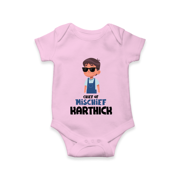 Chief of Mischief Romper/onesie | Personalized Baby Romper/onesie for the Little Mischief Maker - BABY PINK - New Born (Chest 14")