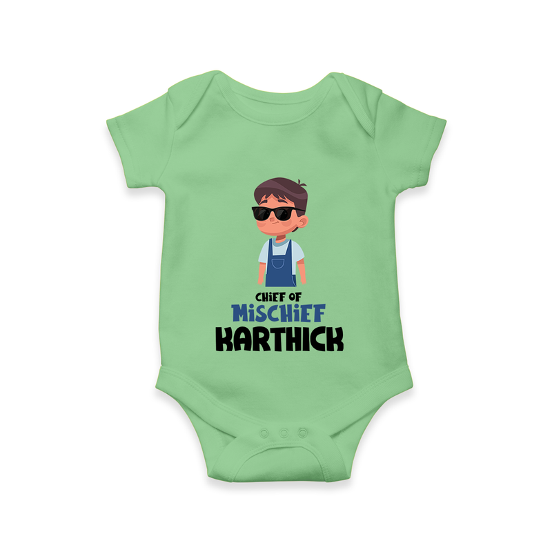 Chief of Mischief Romper/onesie | Personalized Baby Romper/onesie for the Little Mischief Maker - GREEN - New Born (Chest 14")
