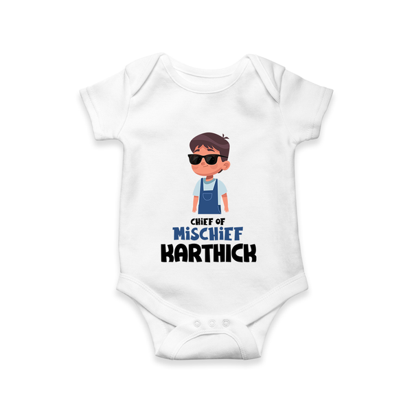 Chief of Mischief Romper/onesie | Personalized Baby Romper/onesie for the Little Mischief Maker - WHITE - New Born (Chest 14")