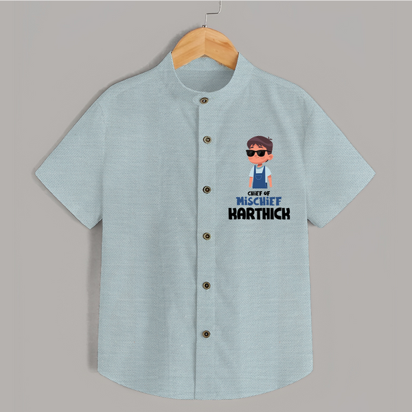 Chief of Mischief Shirt | Personalized Baby Shirt for the Little Mischief Maker - ARCTIC BLUE - 0 - 6 Months Old (Chest 23")