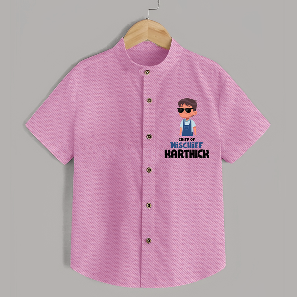 Chief of Mischief Shirt | Personalized Baby Shirt for the Little Mischief Maker - BABY PINK - 0 - 6 Months Old (Chest 23")