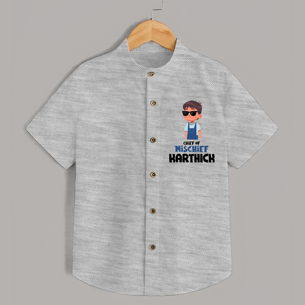 Chief of Mischief Shirt | Personalized Baby Shirt for the Little Mischief Maker - GREY - 0 - 6 Months Old (Chest 23")