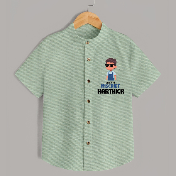 Chief of Mischief Shirt | Personalized Baby Shirt for the Little Mischief Maker - MINT GREEN - 0 - 6 Months Old (Chest 23")