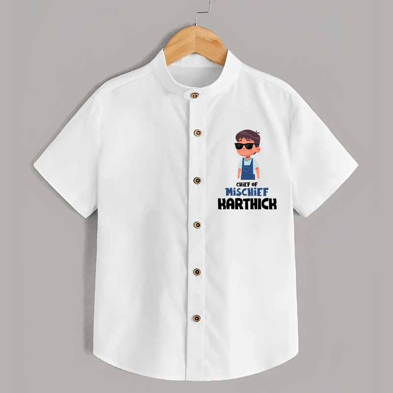 Chief of Mischief Shirt | Personalized Baby Shirt for the Little Mischief Maker - WHITE - 0 - 6 Months Old (Chest 23")