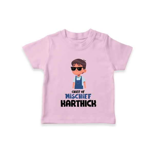 Chief of Mischief T-shirt | Personalized Baby T-shirt for the Little Mischief Maker - BABY PINK - 0-5 Months Old (Chest 17")