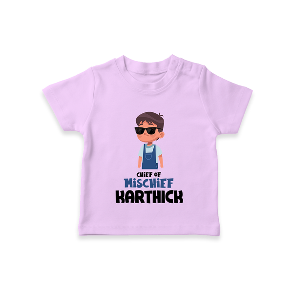 Chief of Mischief T-shirt | Personalized Baby T-shirt for the Little Mischief Maker - LILAC - 0-5 Months Old (Chest 17")