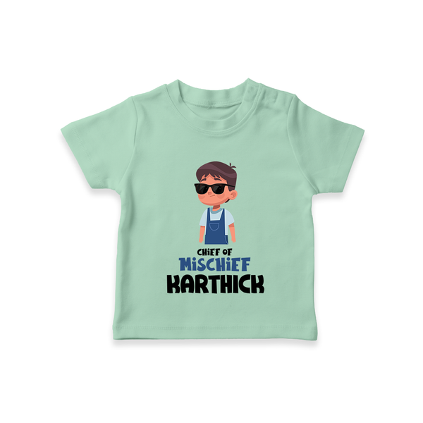 Chief of Mischief T-shirt | Personalized Baby T-shirt for the Little Mischief Maker - MINT GREEN - 0-5 Months Old (Chest 17")