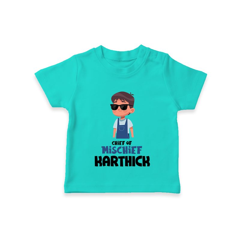 Chief of Mischief T-shirt | Personalized Baby T-shirt for the Little Mischief Maker - TEAL - 0-5 Months Old (Chest 17")