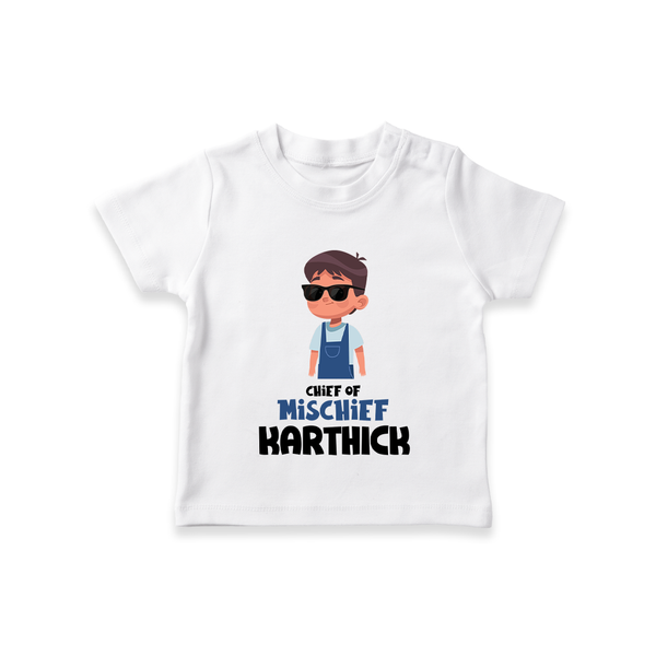 Chief of Mischief T-shirt | Personalized Baby T-shirt for the Little Mischief Maker - WHITE - 0-5 Months Old (Chest 17")