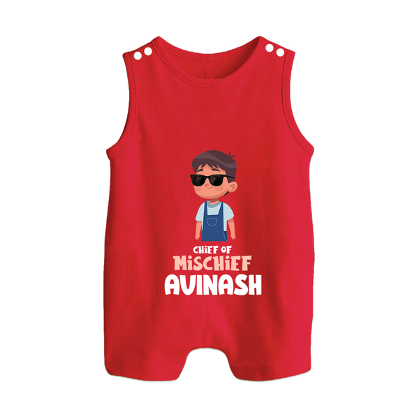 Chief of Mischief Romper suit/sleeveless romper | Personalized Baby Romper suit/sleeveless romper for the Little Mischief Maker - RED - 0 - 5 Months Old (Chest 18")