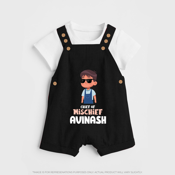 Chief of Mischief Dungaree Set | Personalized Baby Dungaree Set for the Little Mischief Maker - BLACK - 0 - 5 Months Old (Chest 18")
