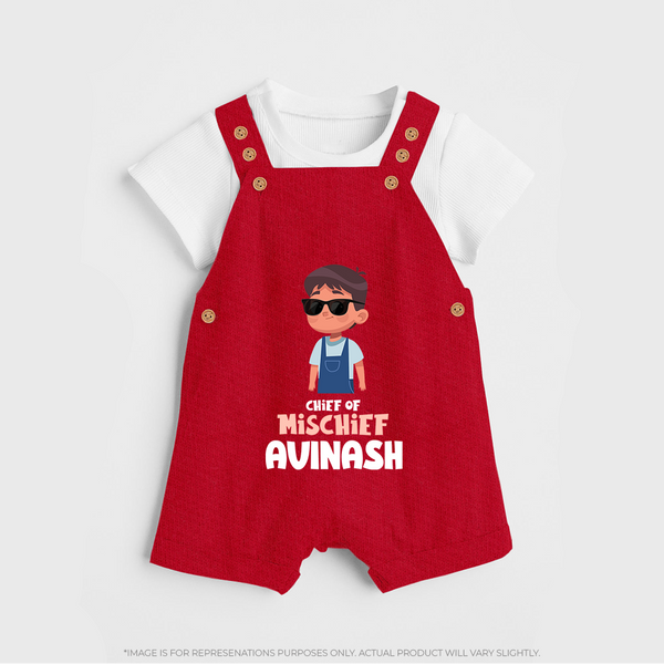 Chief of Mischief Dungaree Set | Personalized Baby Dungaree Set for the Little Mischief Maker - RED - 0 - 5 Months Old (Chest 18")