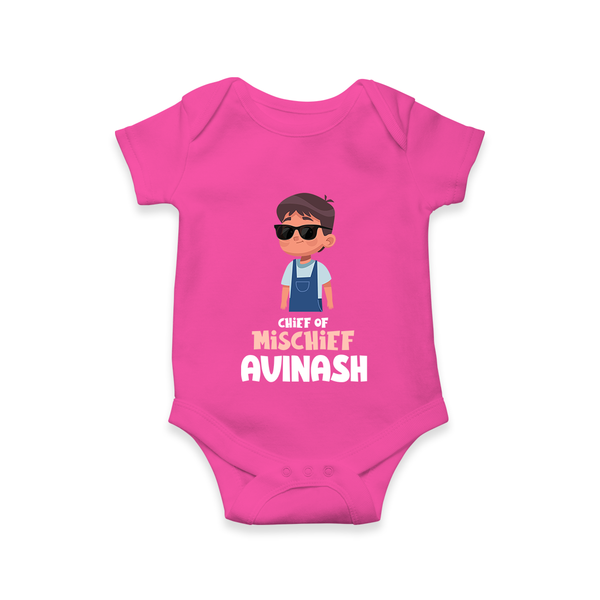 Chief of Mischief Romper/onesie | Personalized Baby Romper/onesie for the Little Mischief Maker - HOT PINK - New Born (Chest 14")