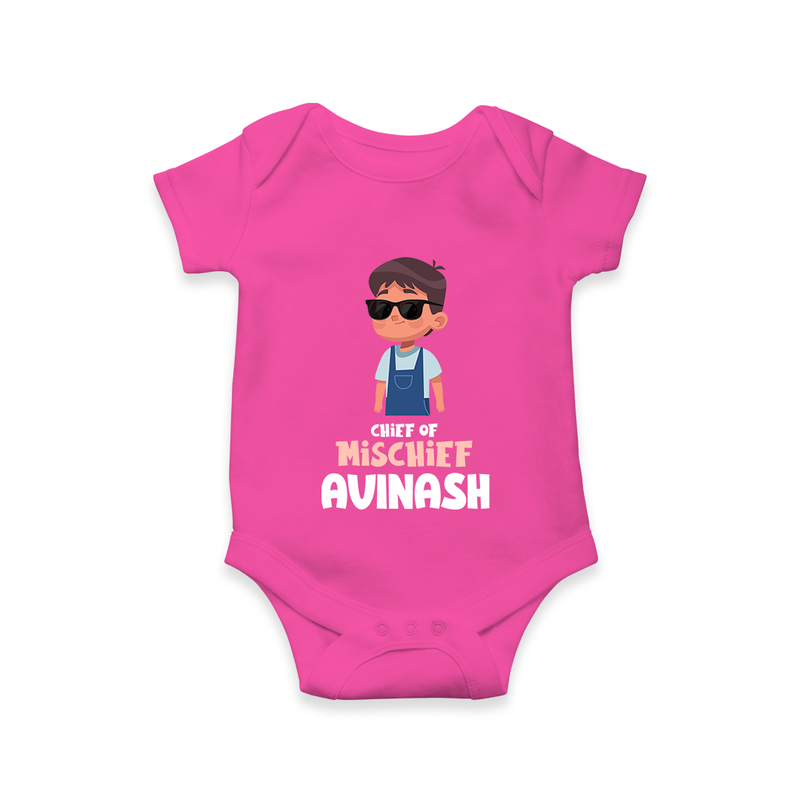 Chief of Mischief Romper/onesie | Personalized Baby Romper/onesie for the Little Mischief Maker - HOT PINK - New Born (Chest 14")