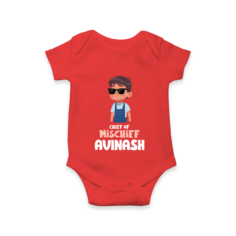 Chief of Mischief Romper/onesie | Personalized Baby Romper/onesie for the Little Mischief Maker - RED - New Born (Chest 14")