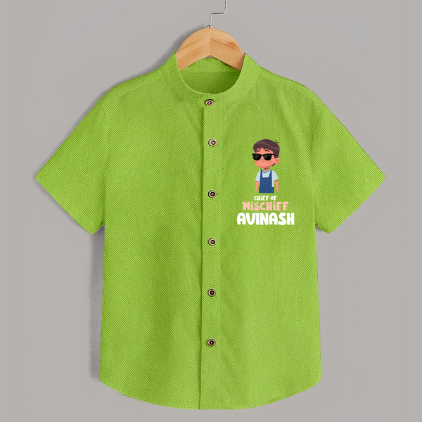 Chief of Mischief Shirt | Personalized Baby Shirt for the Little Mischief Maker - LIME GREEN - 0 - 6 Months Old (Chest 23")