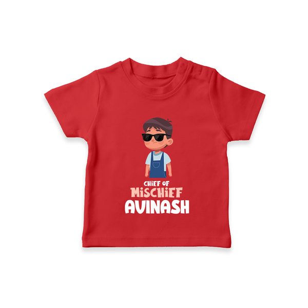 Chief of Mischief T-shirt | Personalized Baby T-shirt for the Little Mischief Maker - RED - 0-5 Months Old (Chest 17")