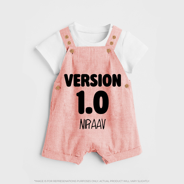 Version 1.0 Dungaree Set | Custom Baby Dungaree Set for the Original Sibling - PEACH - 0 - 5 Months Old (Chest 18")