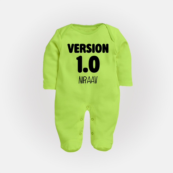 Version 1.0 Sleep suit/full sleeve body suit | Custom Baby Sleep suit/full sleeve body suit for the Original Sibling - LIME GREEN - New Born (Chest 7.5")