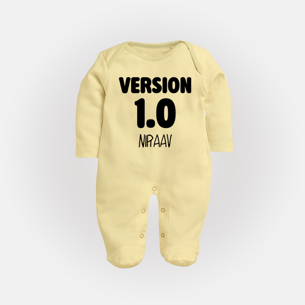 Version 1.0 Sleep suit/full sleeve body suit | Custom Baby Sleep suit/full sleeve body suit for the Original Sibling - PASTEL YELLOW - New Born (Chest 7.5")