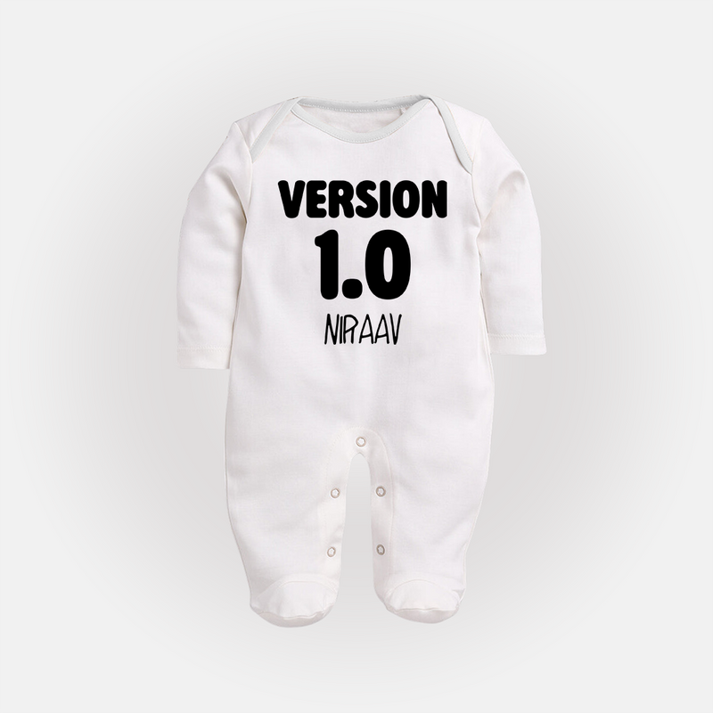 Version 1.0 Sleep suit/full sleeve body suit | Custom Baby Sleep suit/full sleeve body suit for the Original Sibling - WHITE - New Born (Chest 7.5")