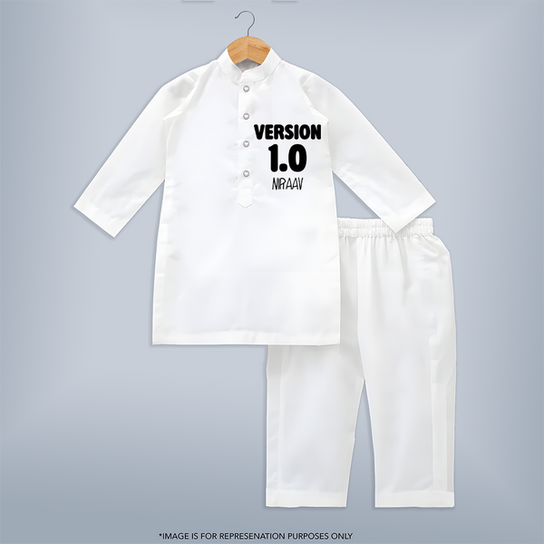 Version 1.0 Kurta Set | Custom Baby Kurta Set for the Original Sibling - WHITE - 3 - 6 Months Old (Chest 24", Kurta Length 14'', Waist 19", Pant Length 14")