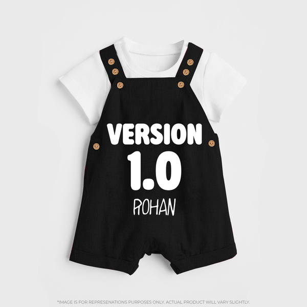 Version 1.0 Dungaree Set | Custom Baby Dungaree Set for the Original Sibling - BLACK - 0 - 5 Months Old (Chest 18")